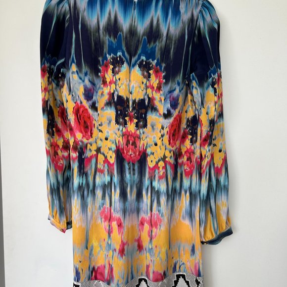 Twelfth Street by Cynthia Vincent Watercolor Silk Mini Dress Size M - Picture 2 of 4